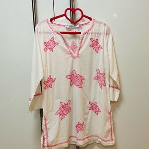 Gretchen Scott Designs Beach Pool Coverup With Pink is itch Turtles. Size XSmall